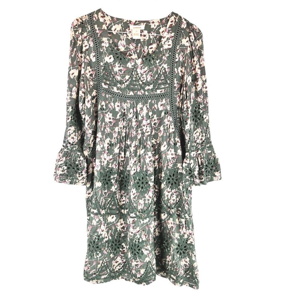 Sundance Delphine Crochet Eyelet Tunic Dress Teal Floral Sz S